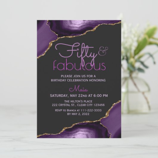 50 en Fabulous Paars Agate Kaart (Staand voorkant)