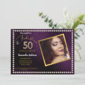 50. en Fabulous Paars Bling 50th Birthday Party Kaart (Staand voorkant)