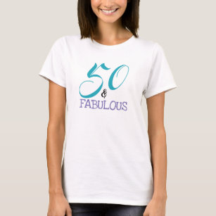 50 en Fabulous Paars en Turquoise op White T-shirt