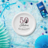 50 en Fabulous Paars Glitter Custom Name Papieren Bordje (Feest)