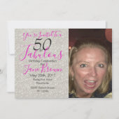 50 en Fabulous Paars Silver and Pink-uitnodiging Kaart (Voorkant)