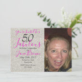 50 en Fabulous Paars Silver and Pink-uitnodiging Kaart (Staand voorkant)