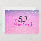 50 en Fabulous Paarse Glitter Roze Uitnodiging (Achterkant)