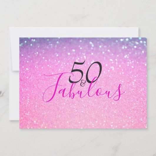 50 en Fabulous Paarse Glitter Roze Uitnodiging (Achterkant)