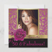 50 en Fabulous Paarse Gouden Damask Foto Verjaarda Kaart (Voorkant)