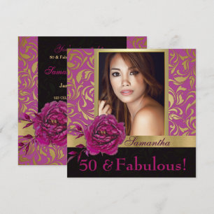 50 en Fabulous Paarse Gouden Damask Foto Verjaarda Kaart