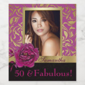 50 en Fabulous Paarse Gouden Damask Foto Verjaarda Wijn Etiket (Enkel label)