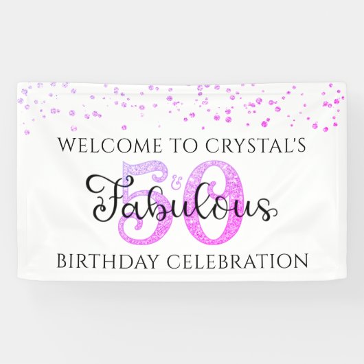 50 EN FABULOUS Paarse Roze Confetti Spandoek (Horizontaal)
