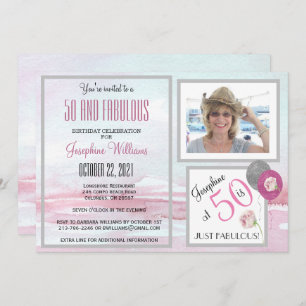 50- en Fabulous Party Invitation Roze Kaart