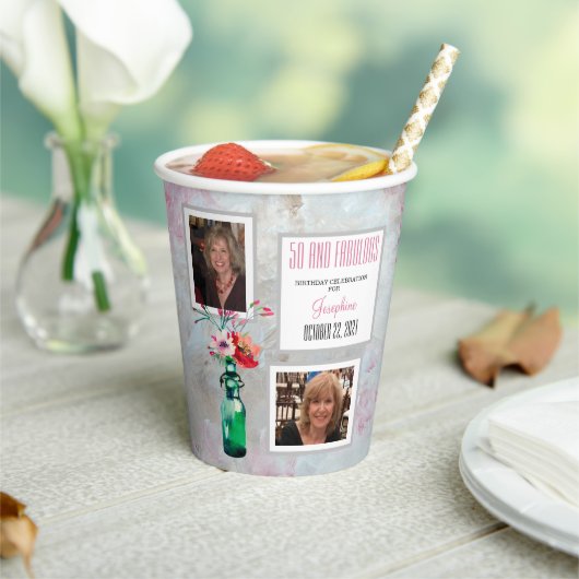 50- en Fabulous Party Photo Collage Paper cup Papieren Bekers (Insitu)