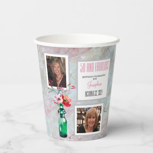 50- en Fabulous Party Photo Collage Paper cup Papieren Bekers (Achterkant)