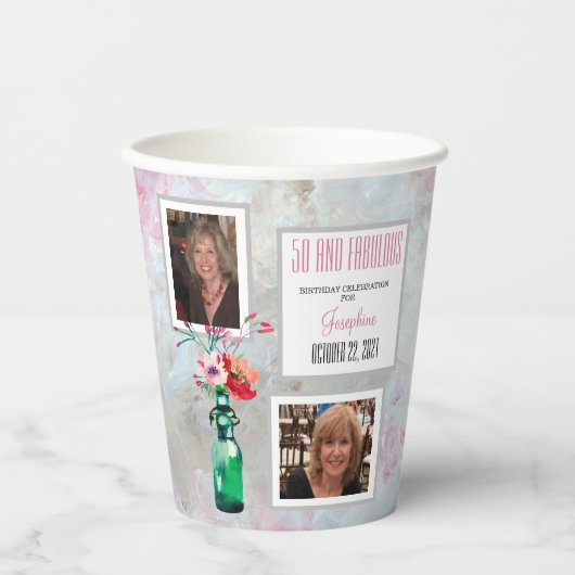 50- en Fabulous Party Photo Collage Paper cup Papieren Bekers (Voorkant)