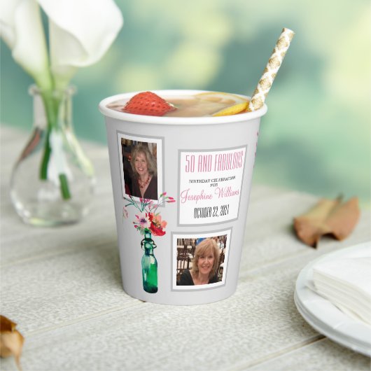 50- en Fabulous Party Photo Collage Paper cup Papieren Bekers (Insitu)