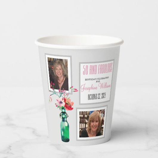 50- en Fabulous Party Photo Collage Paper cup Papieren Bekers (Achterkant)