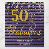 50 en Fabulous Pearls Diamonds Paarse Verjaardag Wijn Etiket (Enkel label)