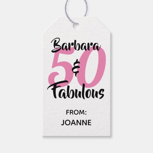 50 en Fabulous Personalized Birthday Party Cadeaulabel (Voorkant)