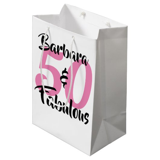 50 en Fabulous Personalized Birthday Party Medium Cadeauzakje (Voorkant Gekanteld)