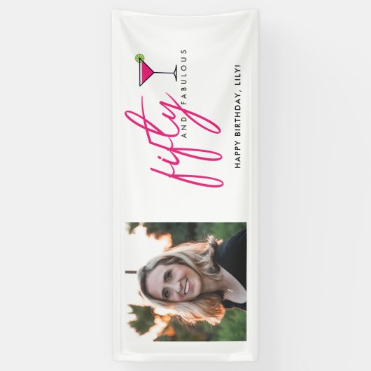 50 en Fabulous Photo Birthday Party Spandoek (Verticaal)