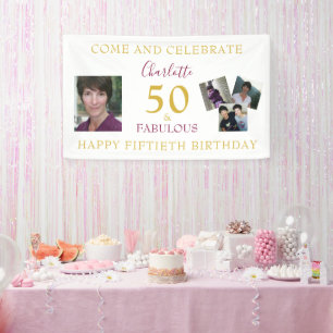 50 en Fabulous Photo Collage 50th Birthday Banner