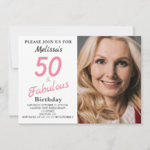 50 en Fabulous Photo Pink Birthday Invitation