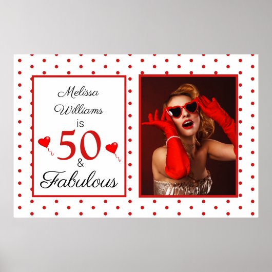 50 en Fabulous Photo Red 50e verjaardag WH Red LG Poster (Voorkant)