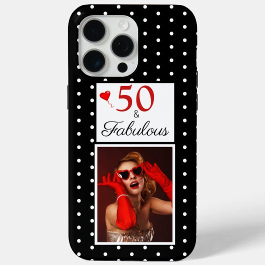 50 en Fabulous Photo Red 50th Birthday Black BKGD Case-Mate iPhone Case (Achterkant)