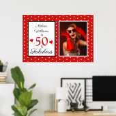50 en Fabulous Photo Red 50th Birthday Red WH Poster (Thuiskantoor)