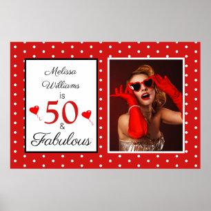 50 en Fabulous Photo Red 50th Birthday Red WH Poster