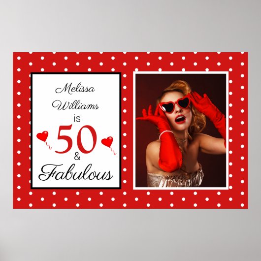 50 en Fabulous Photo Red 50th Birthday Red WH Poster (Voorkant)