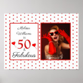 50 en Fabulous Photo Red 50th Birthday WH Red SM Poster (Voorkant)