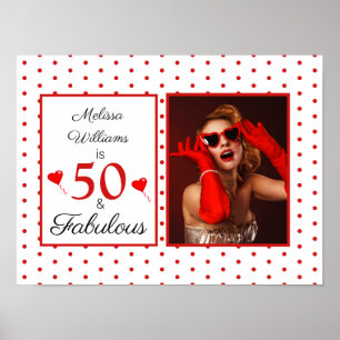 50 en Fabulous Photo Red 50th Birthday WH Red SM Poster