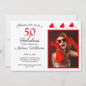 50 en Fabulous Photo Red 50th Birthday White Red Kaart (Voorkant)