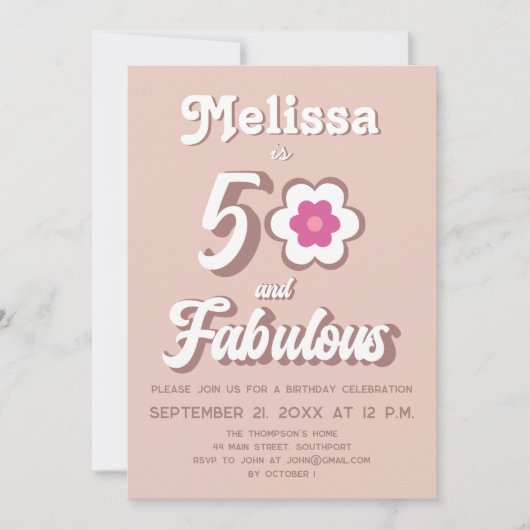 50 en Fabulous Pink 50th Birthday Groovy Invitati Kaart (Voorkant)