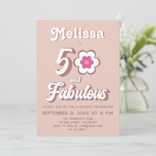 50 en Fabulous Pink 50th Birthday Groovy Invitati Kaart