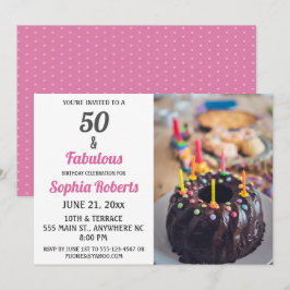 50 en Fabulous Pink 50th Birthday Invitation Kaart