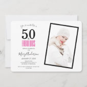 50 en Fabulous Pink 50th Birthday Party Kaart (Voorkant)