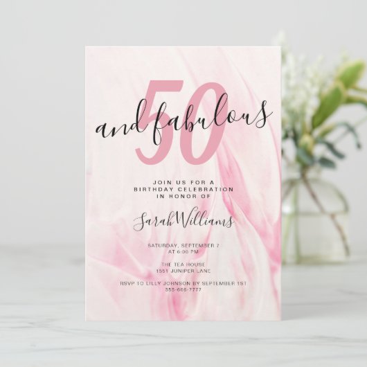 50 en Fabulous Pink 50th Birthday Party Kaart (Staand voorkant)
