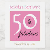 50 en Fabulous Pink 50th Verjaardag Beste Wijn Wijn Etiket (Enkel label)