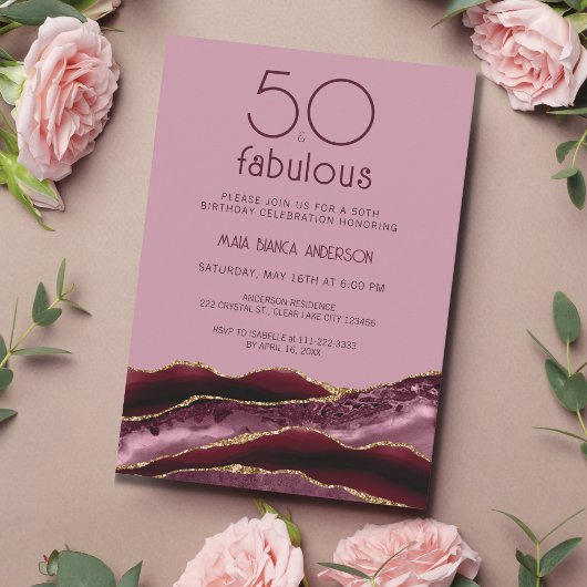50 en Fabulous Pink Agate 50th Verjaardag Kaart
