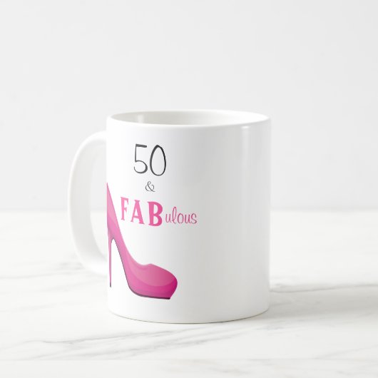 50 en Fabulous Pink and Black 50th Birthday Koffiemok (Voorkant links)