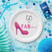 50 en Fabulous Pink and Black 50th Birthday Papieren Bordje (Feest)