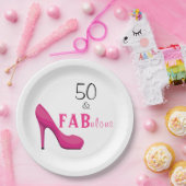 50 en Fabulous Pink and Black 50th Birthday Papieren Bordje (Feest)