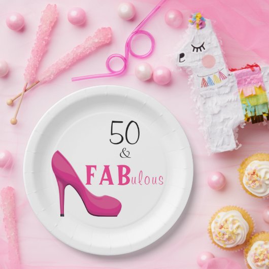 50 en Fabulous Pink and Black 50th Birthday Papieren Bordje (Feest)
