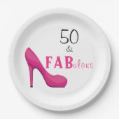 50 en Fabulous Pink and Black 50th Birthday Papieren Bordje (Voorkant)