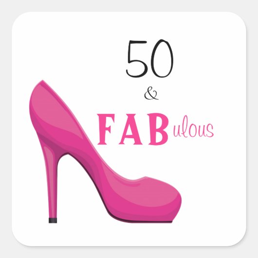 50 en Fabulous Pink and Black 50th Birthday Vierkante Sticker (Voorkant)