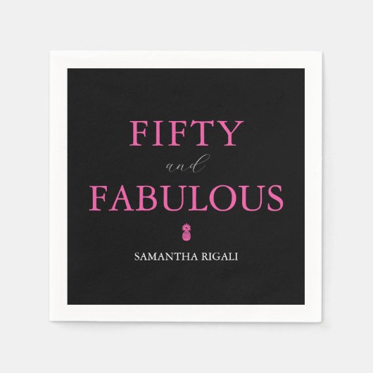 50 en Fabulous Pink and Black Birthday Servet (Voorkant)