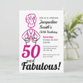 50 en Fabulous Pink and Black Funny Lady Kaart (Staand voorkant)