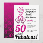 50 en Fabulous Pink and Black Funny Lady Kaart (Voorkant / Achterkant)