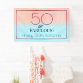 50 en Fabulous Pink and Blue Birthday Party Spandoek (Insitu)