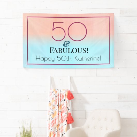 50 en Fabulous Pink and Blue Birthday Party Spandoek (Insitu)